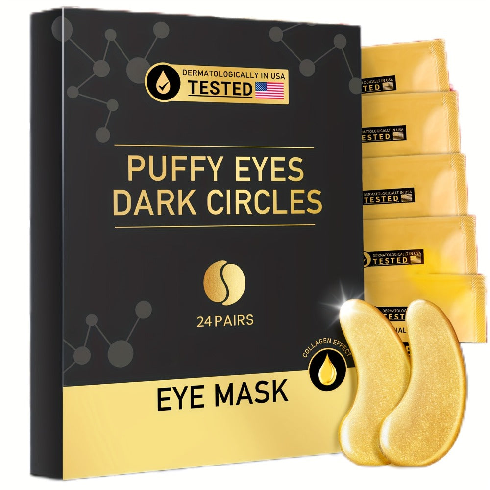 Under Eye Patches 24 Pairs Gold Collagen Hyaluronic Acid Glycerin – Hydrating Eye Mask for Dark Circles Puffiness, Luxury Skincare Gift Set for Women