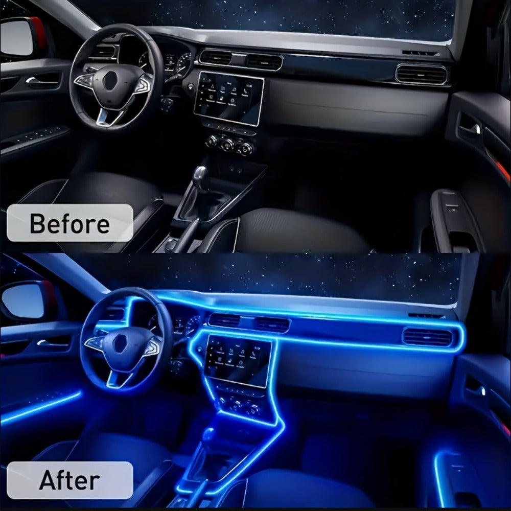 RGB Car Interior Lighting Kit 118" Fiber Optic USB App Control Music Sync Ambient Light Strip for Dashboard Door Decoration, Battery-Free Plug-and-Play Atmosphere Upgrade for Cars Trucks SUVs