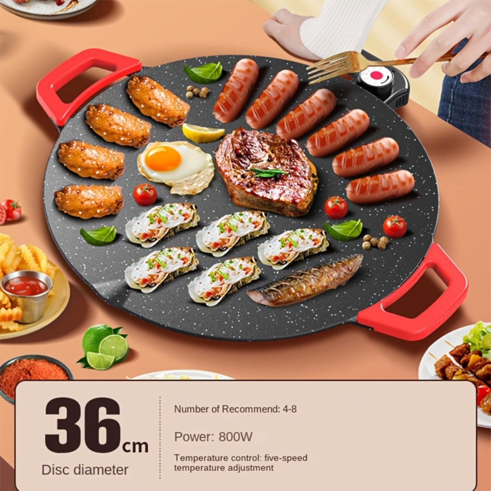 Electric Griddle Maifan Stone Non-Stick Coating 5-Speed Temperature Control - Indoor Electric Baking Pan with Red Handle, Easy Clean, for Pancakes Eggs Steak BBQ - 18"/19"/Square 26.9"