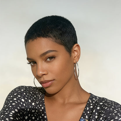 Short Human Hair Pixie Cut Wig 180% Density Glueless Machine Made Breathable Elastic Cap Natural Look 4 Inch Multiple Colors 1B 99J 30 27 for Women Daily Wear Hair Loss