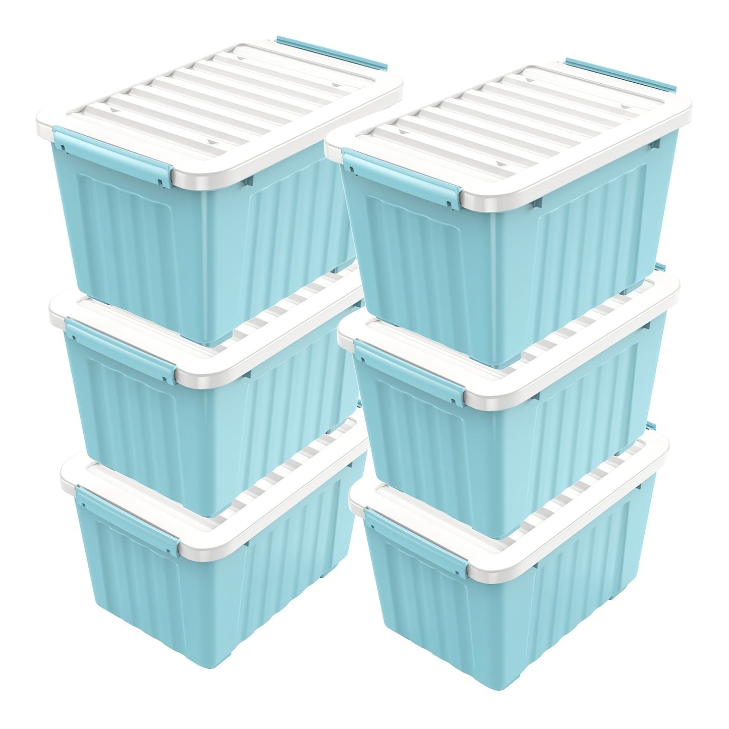 Stackable 72- and 97-Quart Storage Bin Sets with Lids, Wheels, Three Colors and 4- or 6-Pack Options