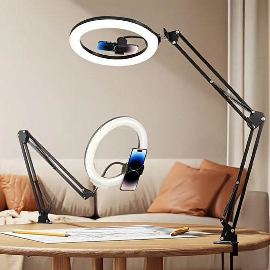 LED Ring Light with Phone Holder USB Powered, 3 Color Modes Adjustable Brightness, Clip-On Selfie Ring Light for Video Recording Live Streaming Makeup Zoom Calls TikTok