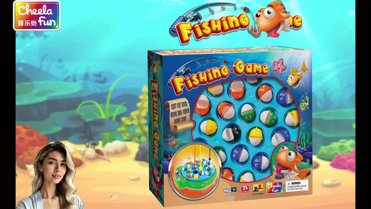 Kids Fishing Game with Rotating Board, 21 Fish & 4 Fishing Rods, Fast-Action Electronic Fishing Toy for Toddlers Ages 3+