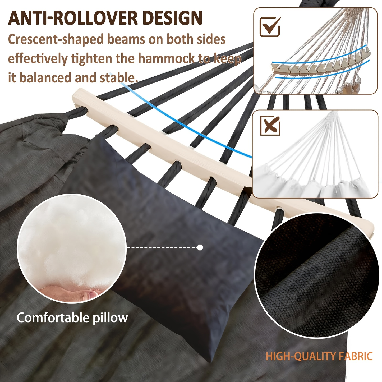 Hammock with Stand Outdoor 600 lbs Capacity Anti-Rollover Heavy Duty Portable Camping Backyard Patio Hammock Bed White Grey Black
