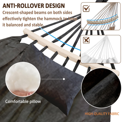 Hammock with Stand Outdoor 600 lbs Capacity Anti-Rollover Heavy Duty Portable Camping Backyard Patio Hammock Bed White Grey Black