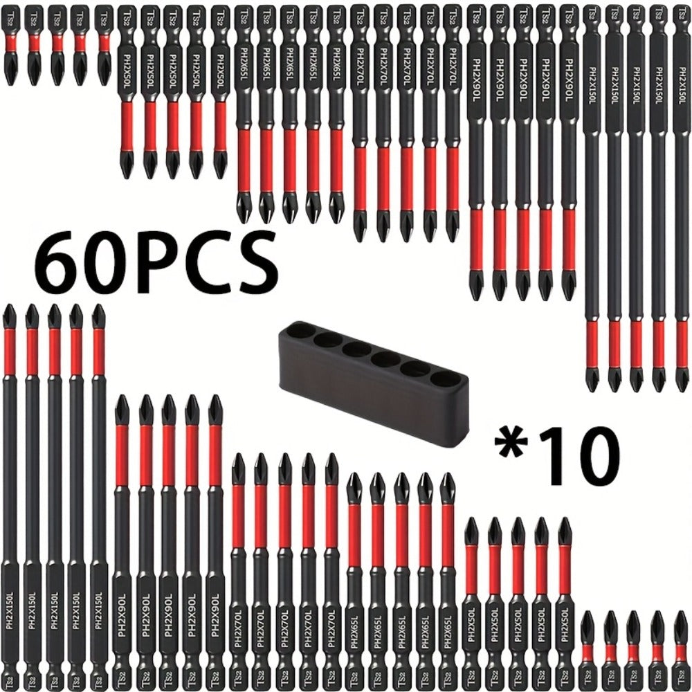Magnetic PH2 Screwdriver Bit Set with 2-, 24- or 60-Piece Checkout Options and Mixed Lengths