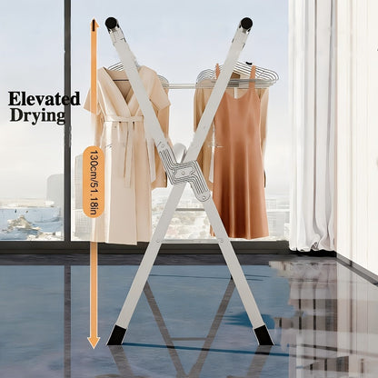 Clothes Drying Rack Collapsible Freestanding, Heavy Duty Stainless Steel Laundry Drying Rack Indoor Outdoor, Adjustable Garment Rack 63" & 79" with Clips