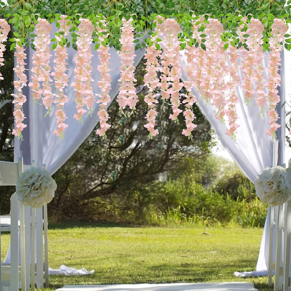 Artificial Flowers 24-Piece Light Pink Wisteria Vine Garland for Wedding Arches, Walls and Backdrops