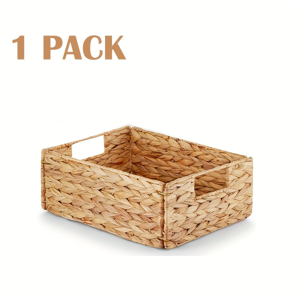 Pantry Baskets with Chalkboard Labels - Natural Water Hyacinth Woven Storage Bins 9"x12"x5", Kitchen Shelf Organizers, Available in 1, 2 & 4 Pack