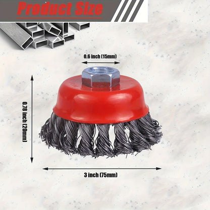 Two-Piece Four-Inch Twisted Wire Cup Brush Set for Angle Grinders, Rust Removal and Weld Cleaning
