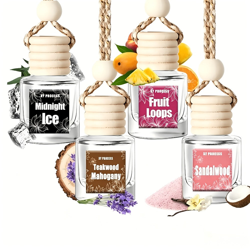 Car Air Freshener 4-Bottle Gift Set – Hanging Diffuser with 60-Day Lasting Fragrance, Multiple Scent Styles for Car Interior, Perfect Holiday Gift for Friends & Family