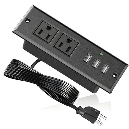 Recessed Power Strip Flush Mount Desk Outlet - 2 AC Outlets & 3 USB-A Ports, Desktop Charging Station with LED Indicator Light & 4.92FT Cord for Side Table, Sofa Table, Nightstand & Home Office