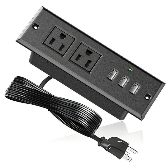 Recessed Power Strip Flush Mount Desk Outlet - 2 AC Outlets & 3 USB-A Ports, Desktop Charging Station with LED Indicator Light & 4.92FT Cord for Side Table, Sofa Table, Nightstand & Home Office