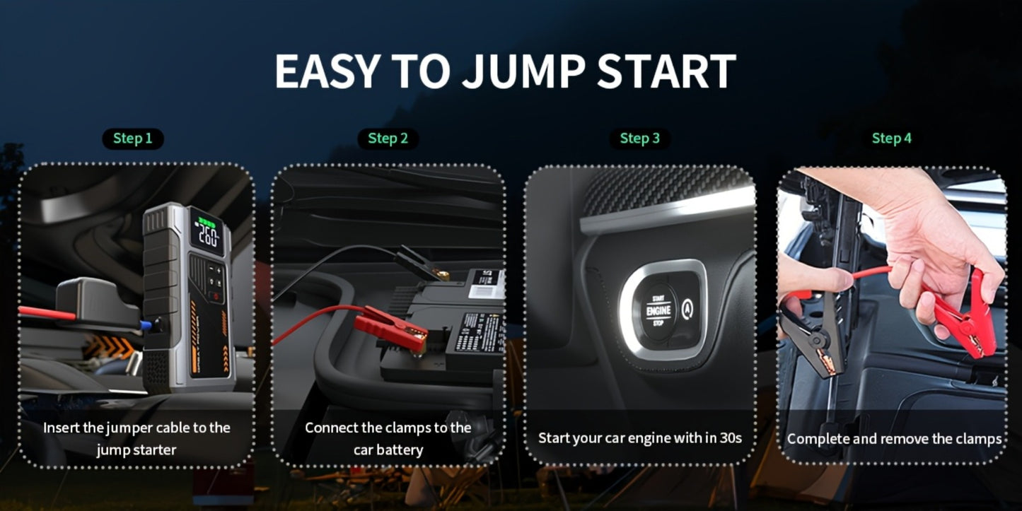 8000A Jump Starter with Air Compressor - 12V Portable Jump Box for Gas & Diesel Cars, USB Ports & LED Flashlight | Up to 8.0L Gas & 6.5L Diesel