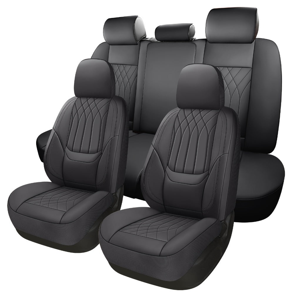 Waterproof Car Seat Covers Full Coverage PU Leather – Full Set for 2 or 5 Seats, Universal Fit Cars SUVs Trucks, Seat Protector Cushion, Black / Beige / Pink / Grey / Red