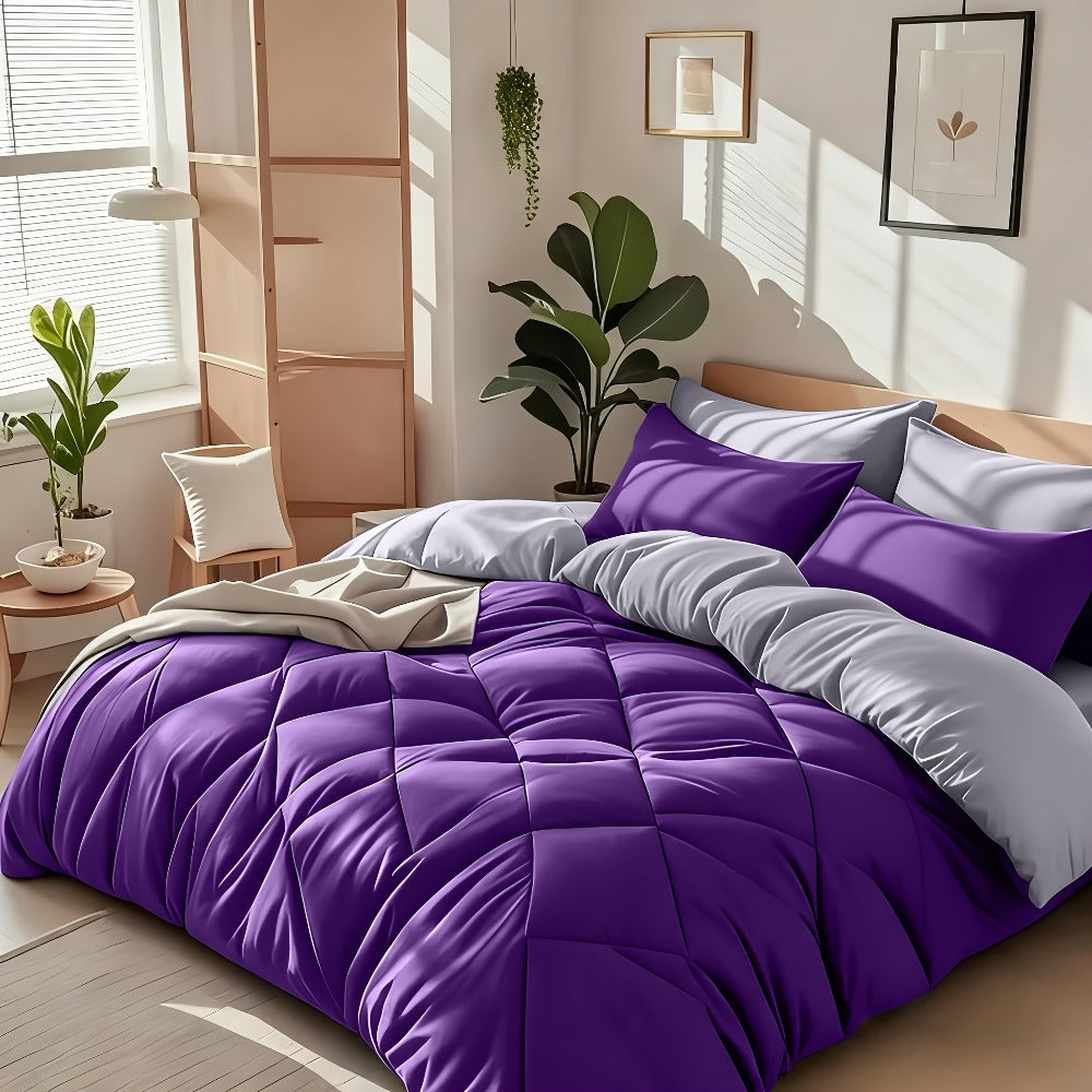 Diamond-Grid Microfiber Comforter Set with Pillowcases, 14 Color or Code Options and Twin, Queen or King Sizes