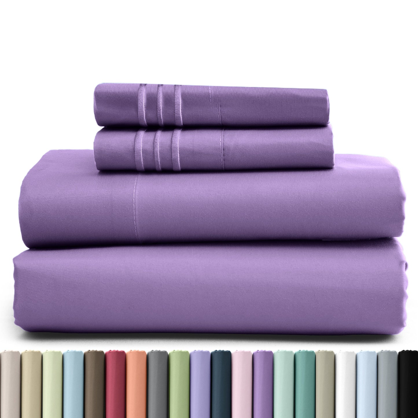 Bed Sheet Set Brushed Microfiber in 3- or 4-Piece Configuration with 16-Inch Pocket and Twenty-Four Colors