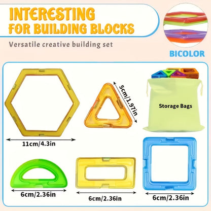 Magnetic Tiles 67-Piece Bicolor Open-Frame Geometry Building Set with Curves, Squares and Triangles