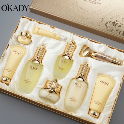 Skincare Set with OKADY Label, 9 Ginseng Products Including Cleanser Toner Essence Serum and Creams