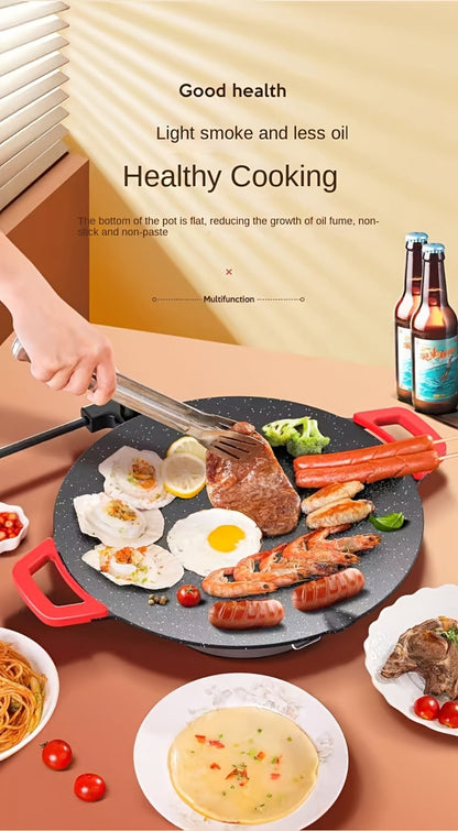 Electric Griddle Maifan Stone Non-Stick Coating 5-Speed Temperature Control - Indoor Electric Baking Pan with Red Handle, Easy Clean, for Pancakes Eggs Steak BBQ - 18"/19"/Square 26.9"