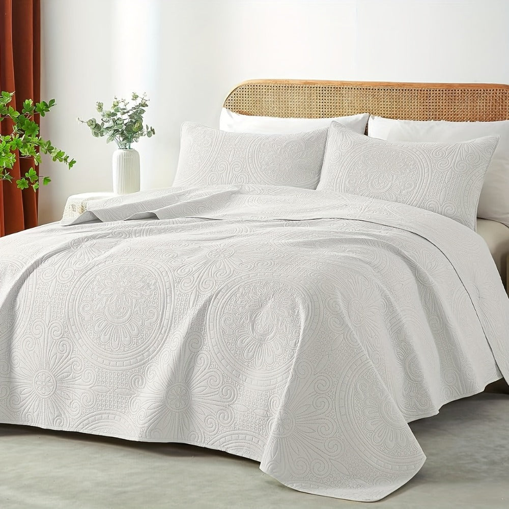 Coin-Pattern Quilt Set in Four Designs, Multiple Colors and Twin, Full-Queen or King-California King Sizes