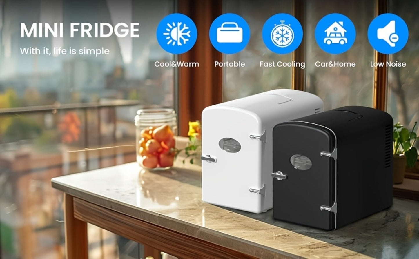 Mini Fridge Portable Cooler & Warmer 9-Can 1.59 Gal with Window – Compact Skincare Refrigerator & Beverage Cooler with Cooling and Heating Function for Bedroom Office Car Travel Dorm Room