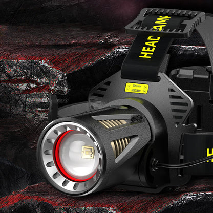 XHP360 Rechargeable Zoom Headlamp with IR Sensor, 500m Beam Label, 90° Tilt and Three 18650 Cells