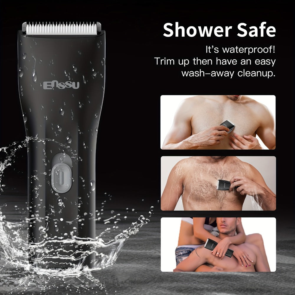 Ceramic-Blade Body Hair Trimmer with IPX7 Rating, LCD Battery Display and Black, Blue or White Housings