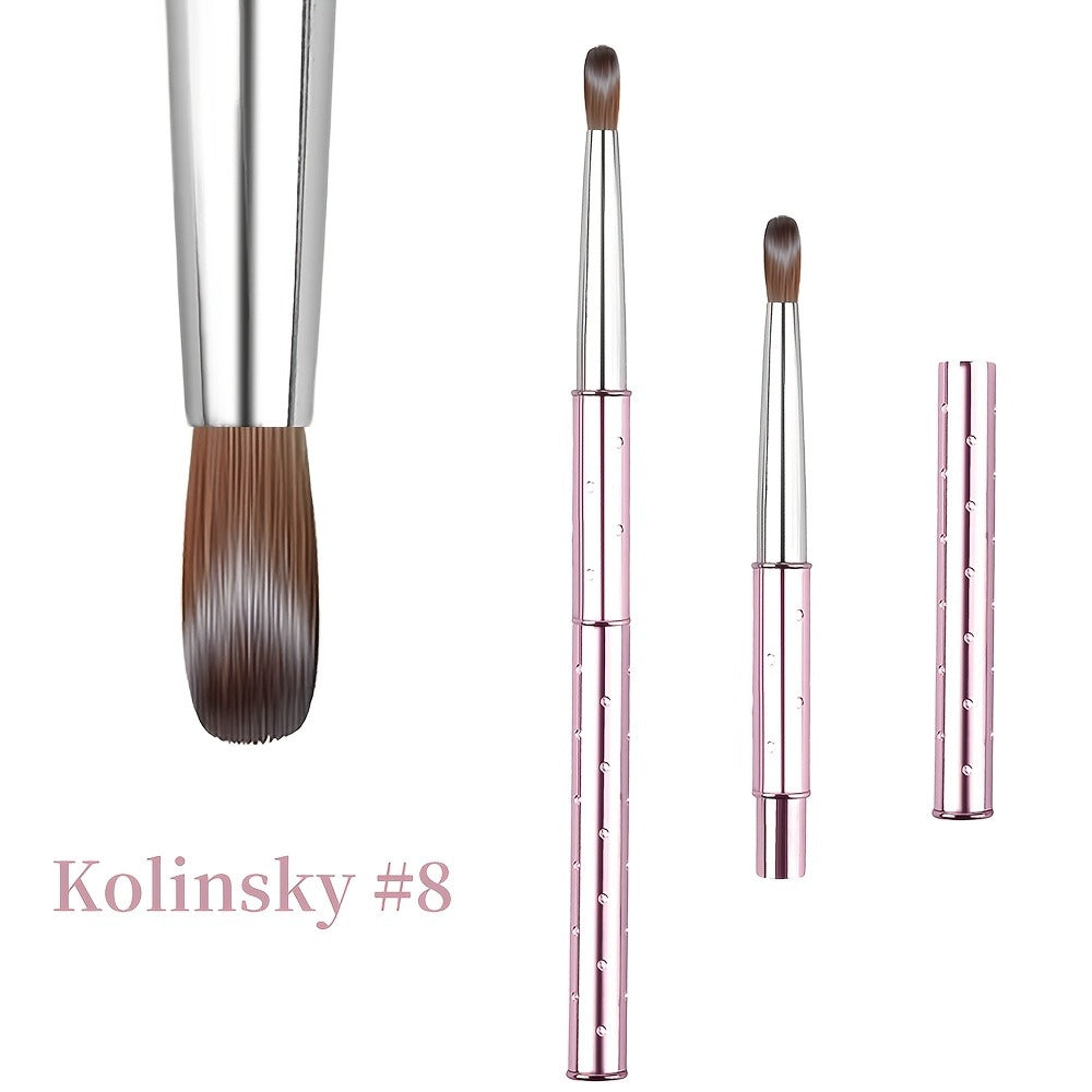 Round Nail Art Brush with Pink Sparkle Handle in Sizes 8, 10 or 12 and Three-Piece Set Option