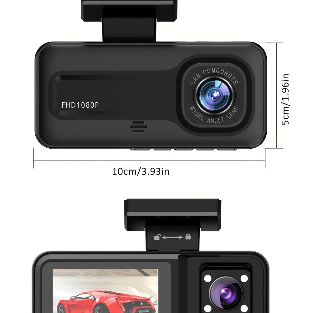 3 Channel Dash Cam Front Rear Inside 1440P+1080P+1080P with 64GB SD Card, Super Night Vision, Loop Recording, G-Sensor, Motion Detection, 24-Hour Parking Mode