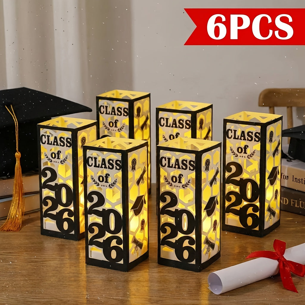 Six-Piece Class of 2026 Graduation Centerpiece Set with Paper Lantern Boxes in Six Color Themes