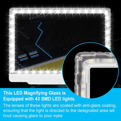 Hands-Free Magnifier with Light – 43 LED Full Page Lighted Magnifier for Reading, Flexible Gooseneck Stand, Battery Powered Magnifying Glass for Seniors & Low Vision