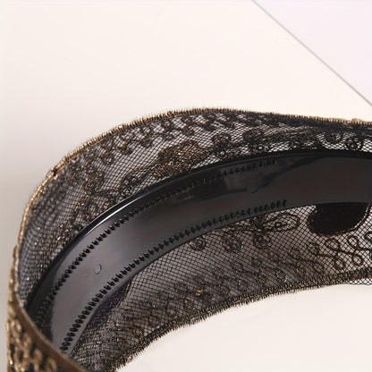 Wide Headbands for Women 2 Pack Lace Embroidered Sequin Flower Hair Hoops – Non-Slip Retro Chic Wide Hair Band for Daily Wear Spring Summer Styling Elegant Gift Set 2 Colors Black Red
