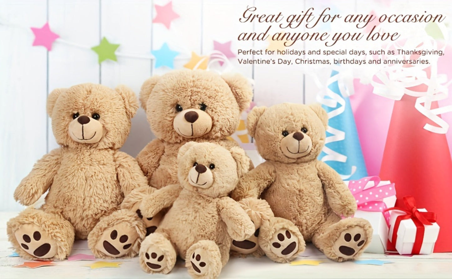 Plush Toy – Soft Brown Teddy Bear in 10-Inch or 12-Inch Sizes with Classic Paw-Pad Details