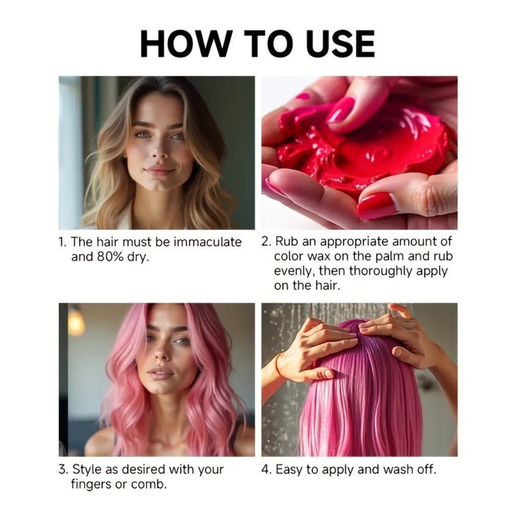 Temporary Hair Color Wax with Strong-Hold Styling Formula in Ten Shades for Parties and Costumes