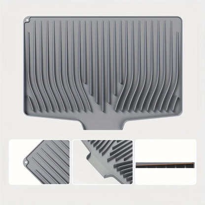 Kitchen Mat Set, 34.5x19-Inch Silicone Slope-Drain Drying Pads in Black or Gray, Single or 2-Piece Options