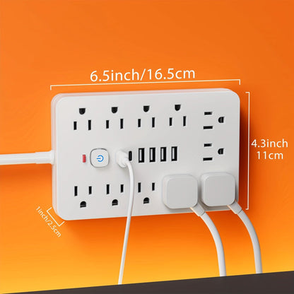 Power Strip 17-in-1 Surge Protector with 11 AC Outlets, 4 USB-A, 2 USB-C and 5- or 10-Foot Flat-Plug Cord