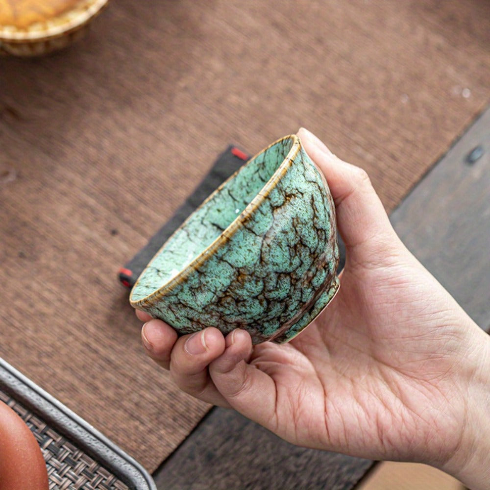 Jianzhan Ceramic Tea Cups Set of 5 – Handmade Kiln-Changed Glazed Kung Fu Teacups, Traditional Chinese Porcelain, Unique Gift for Home Office Business