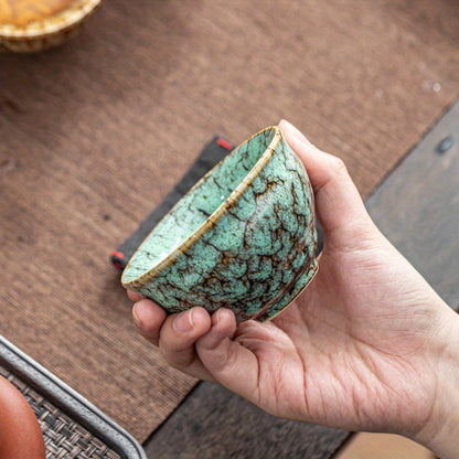 Jianzhan Ceramic Tea Cups Set of 5 – Handmade Kiln-Changed Glazed Kung Fu Teacups, Traditional Chinese Porcelain, Unique Gift for Home Office Business