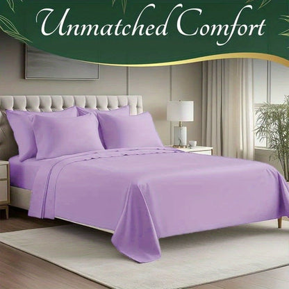 Bed Sheet Set 6-Piece Bamboo Fabric with 40–44 cm Pocket, Double-Stitched Edges and Seven Colors