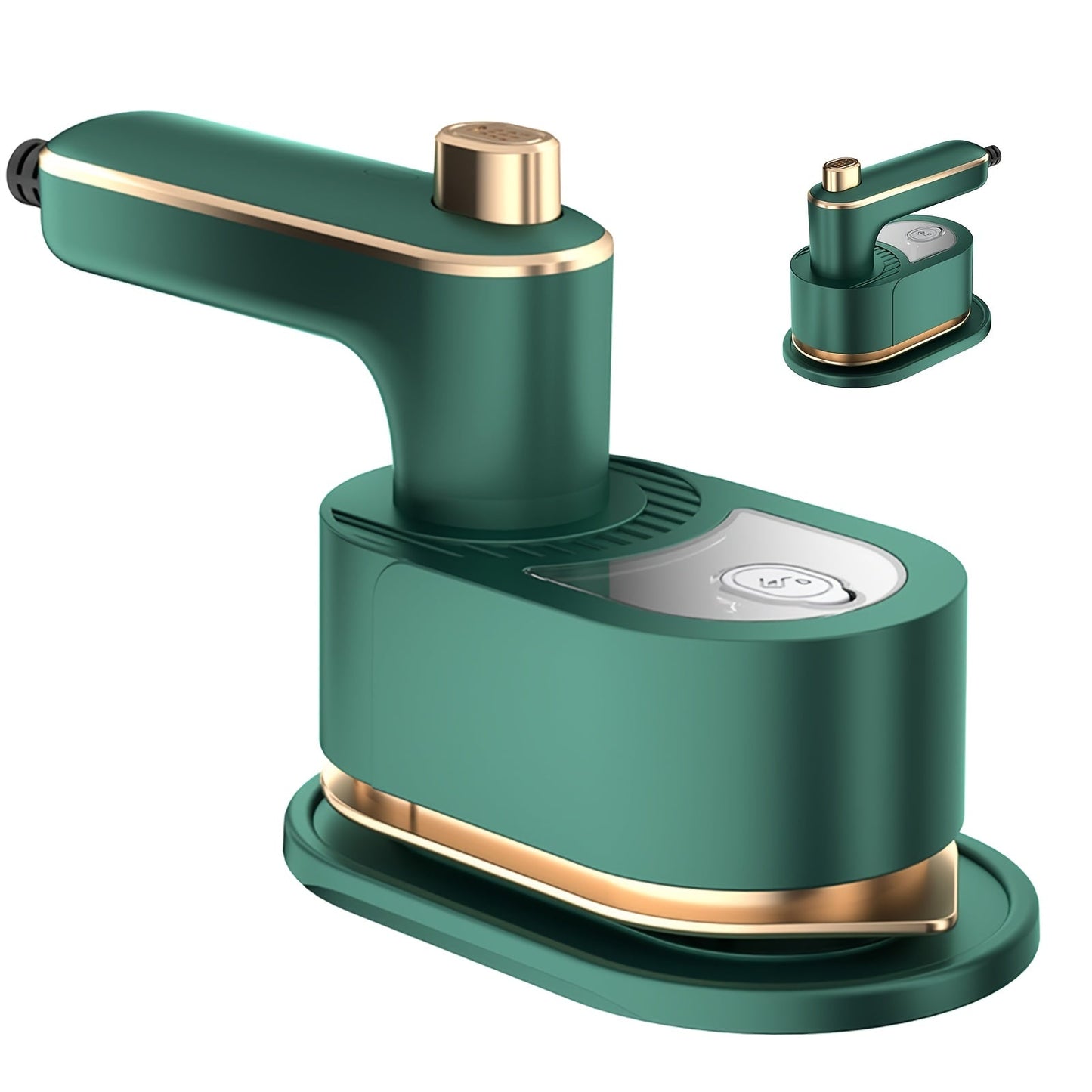 Compact Garment Steamer and Dry Iron in Green, Approximately 7.3 x 4.9 x 3.9 Inches with Ceramic Panel Marking