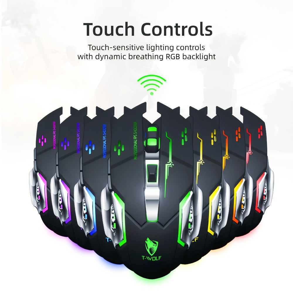 Wireless Gaming Mouse RGB Rechargeable T-WOLF 2.4GHz Ergonomic Large Mouse for PC Laptop Tablet Mac Chromebook Adjustable DPI Quiet Click Work Gaming Study Back to School Gift