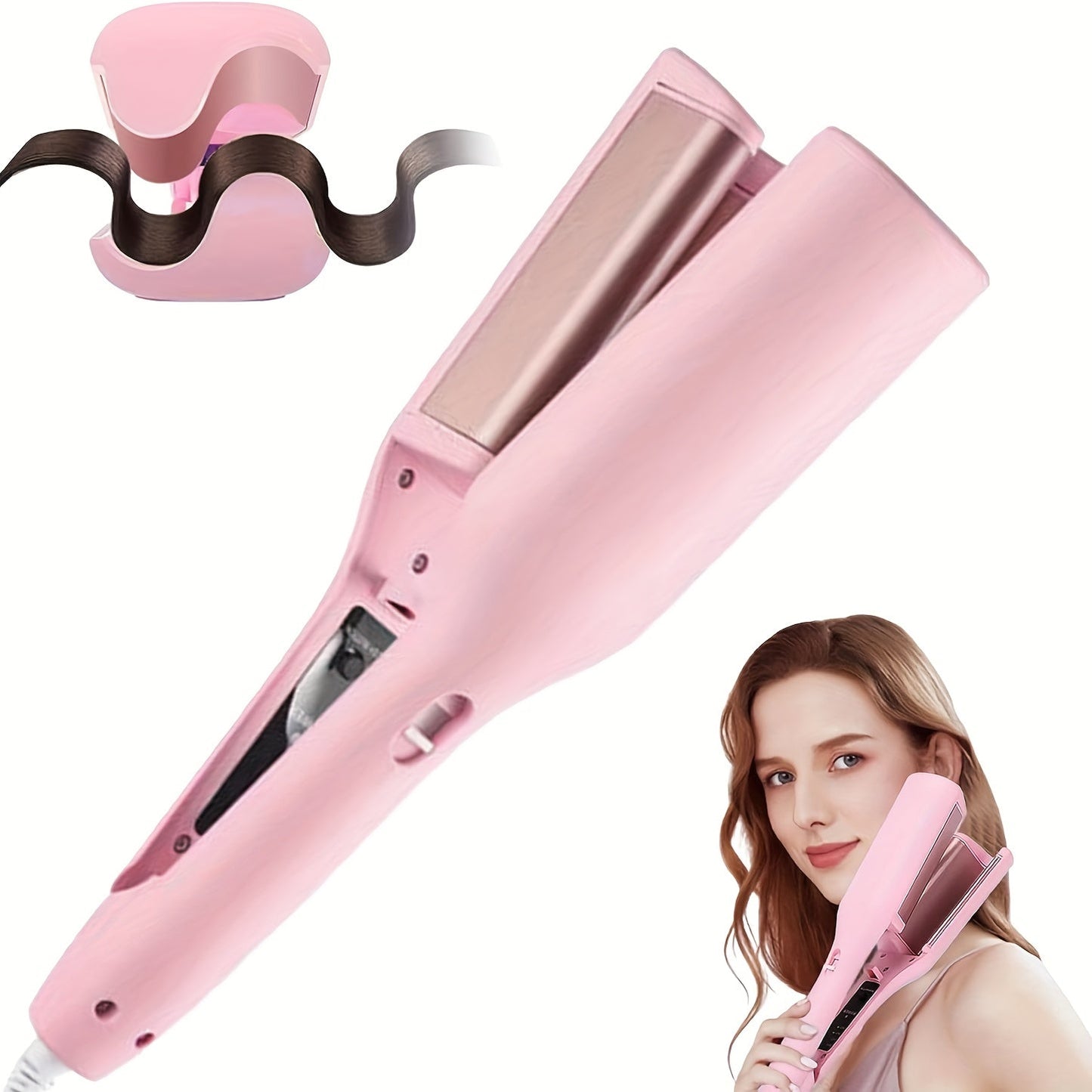 32 mm Wave-Clamp Curling Iron Options with Lavender French-Roll or Pink V-Groove Plates Pictured