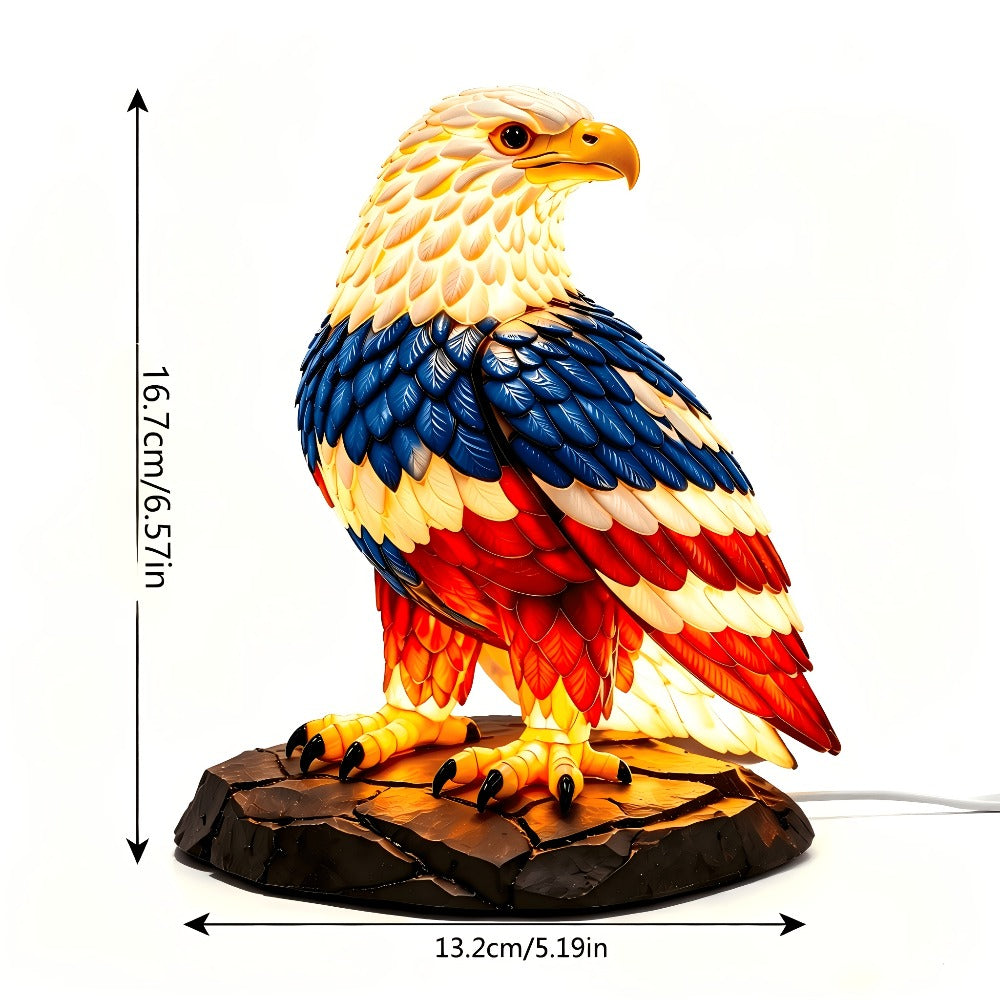 Night Light Stained-Glass-Effect Eagle Table Lamp with 3D Resin Form, Warm LED Glow and One-Piece Configuration