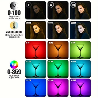 ULANZI VL49 RGB Video Light 360° Full Color LED Camera Light Panel - 2000mAh Rechargeable Dimmable Photography Lighting with 3 Cold Shoe Mounts & Magnetic Attachment for Portrait Studio Content Creation
