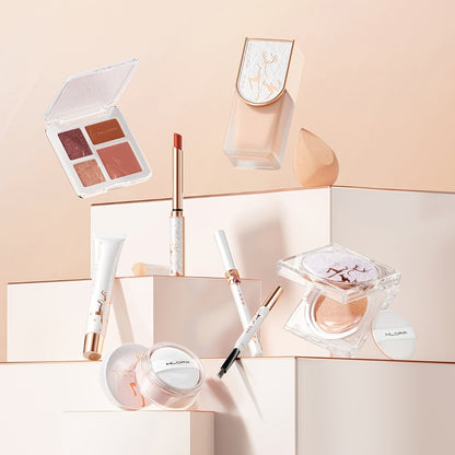 Rose-Gold Makeup Gift Box with Four-Pan Face Palette, Eyeshadow Palette, Lip and Eye Products and Makeup Brushes