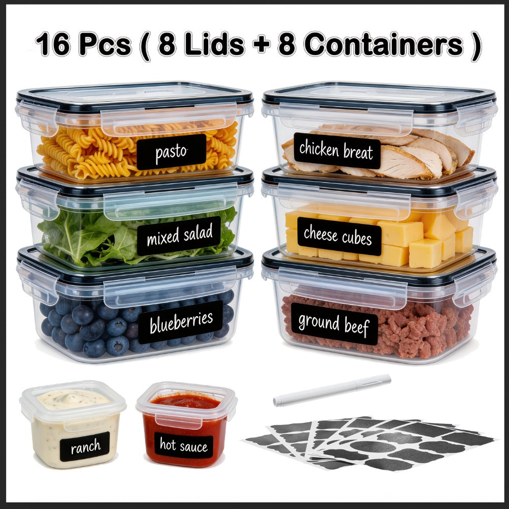 Food Storage Containers 16-, 28- or 48-Piece Pantry Set with Snap-On Lids, Labels and Markers