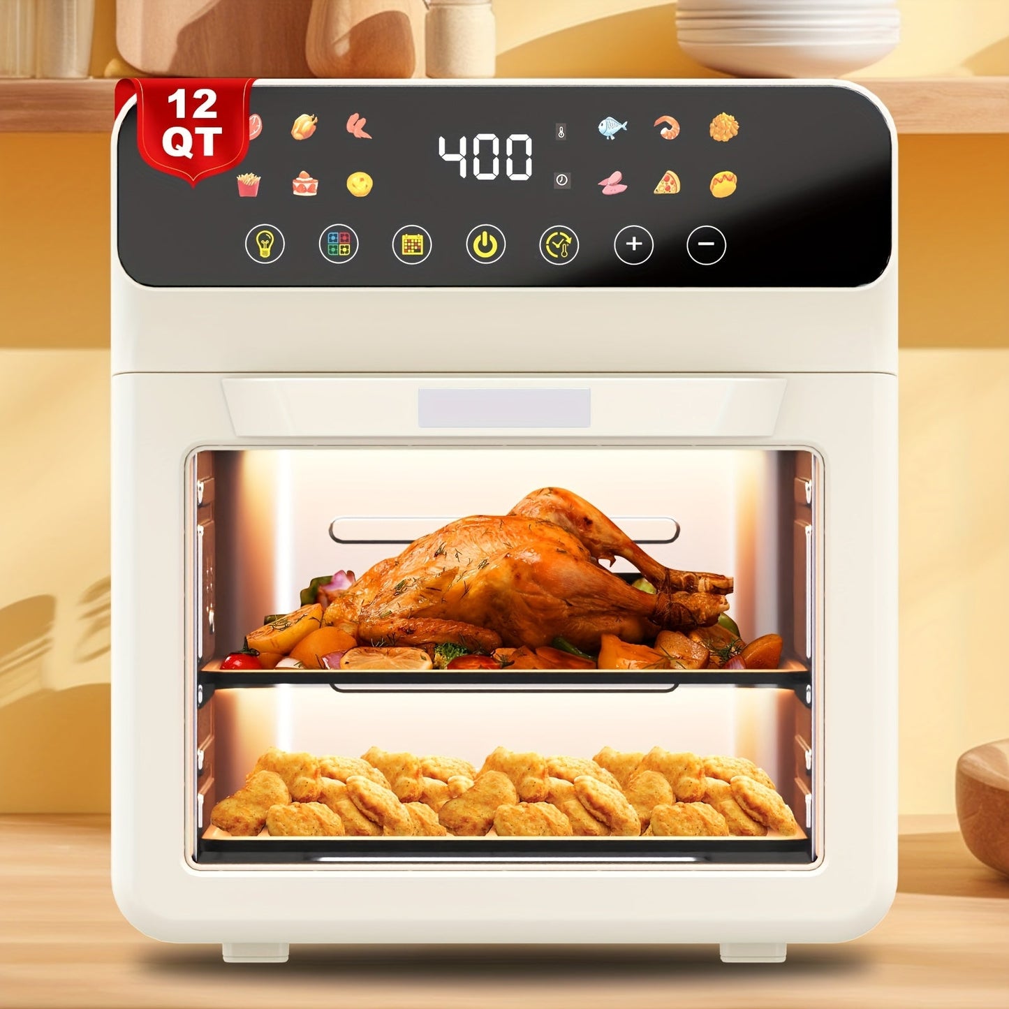 12-Quart Countertop Air Fryer Oven with Viewing Window, Interior Light and White or Black Finish