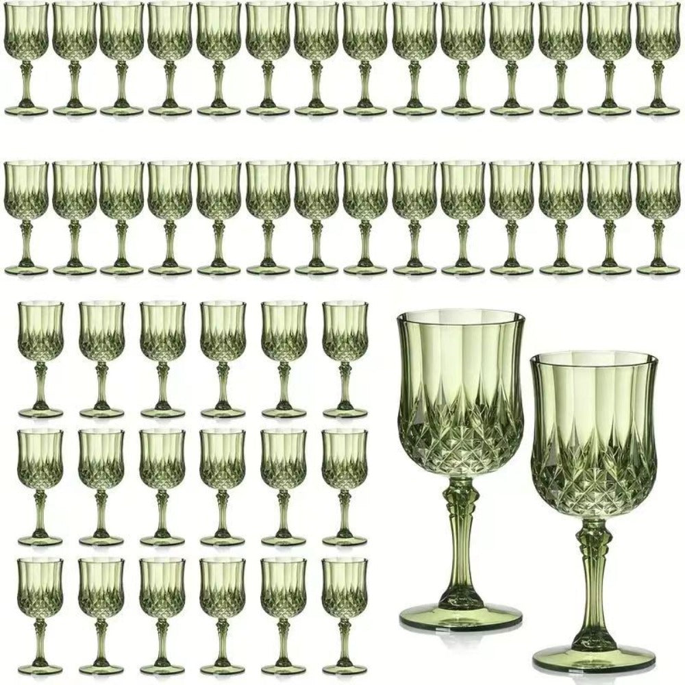 Forty-Eight-Piece 7 oz Plastic Wine Goblet Set in Clear, Orange, Pink, Green, Gold or Blue