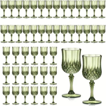 Forty-Eight-Piece 7 oz Plastic Wine Goblet Set in Clear, Orange, Pink, Green, Gold or Blue